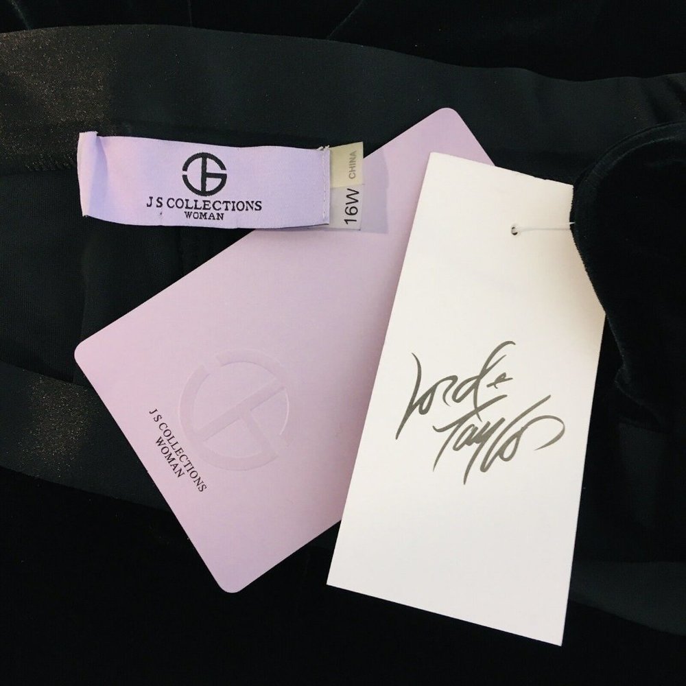 NEW JS Collections Women's16 Black Velvet Pants Lord & Taylor Side Zip Stretch - Picture 5 of 8